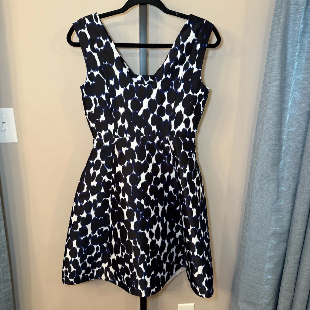 Kate Spade Leopard‎ Fit & Flare Dress Cocktail Size 0 Blue Black White - Image 5