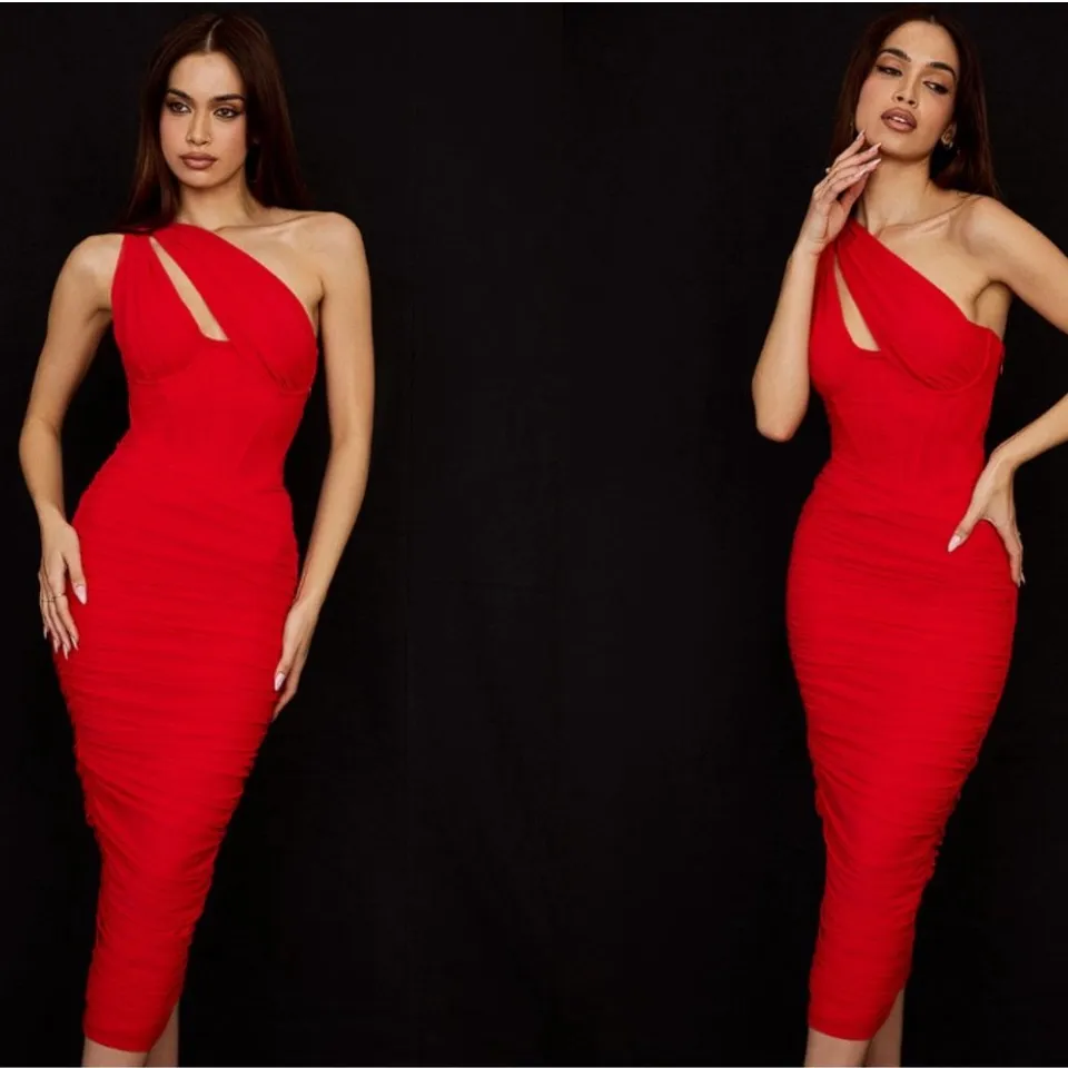 NWT‎ House of CB Valentina Scarlet Asymmetric Cutout Midi Dress Sz Small + $255 - Image 5