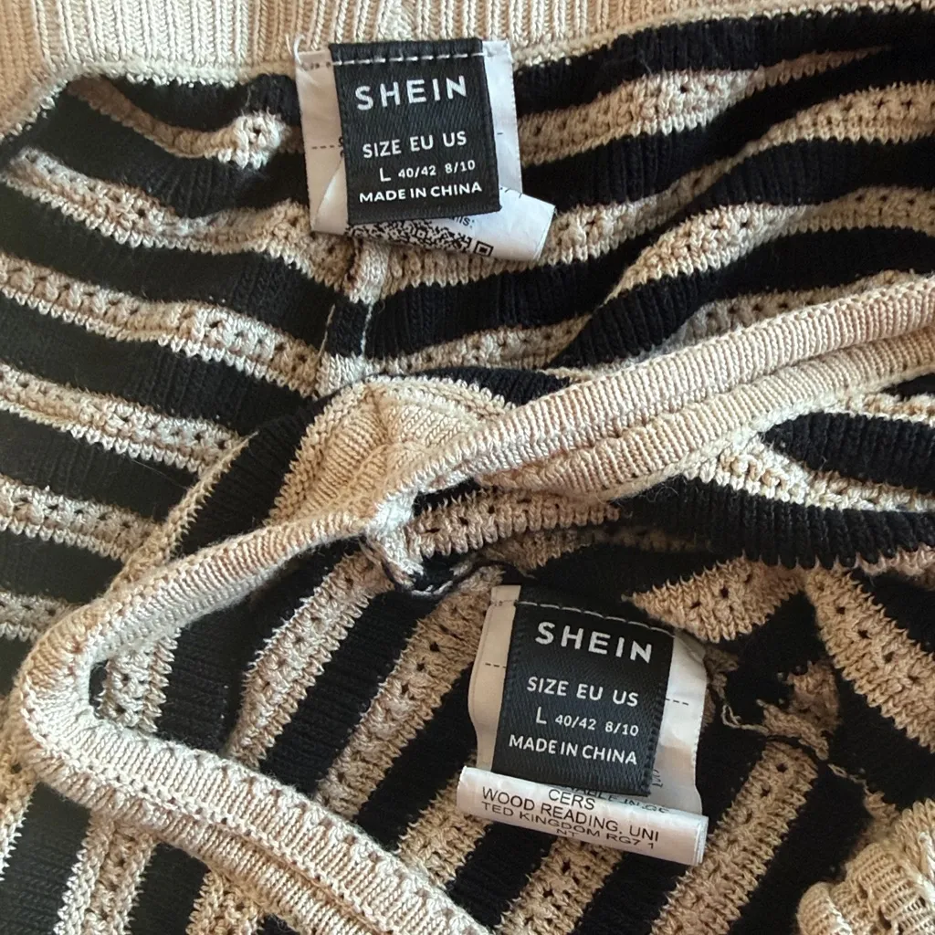SHEIN Black and Beige Striped Knit Pajama Set (L) - Image 6