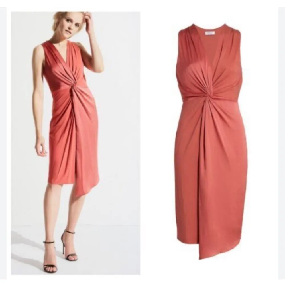 Bailey 44 Twist Front Coral V Neck Sleeveless Cocktail Dress Size Small - Image 7