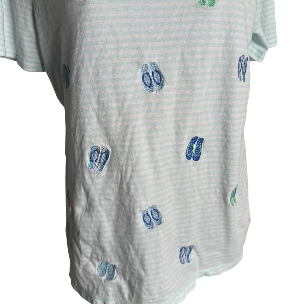 Talbots Embroidered‎ Sandals Striped Top Striped Nautical Beach Tee Women Size M - Image 5