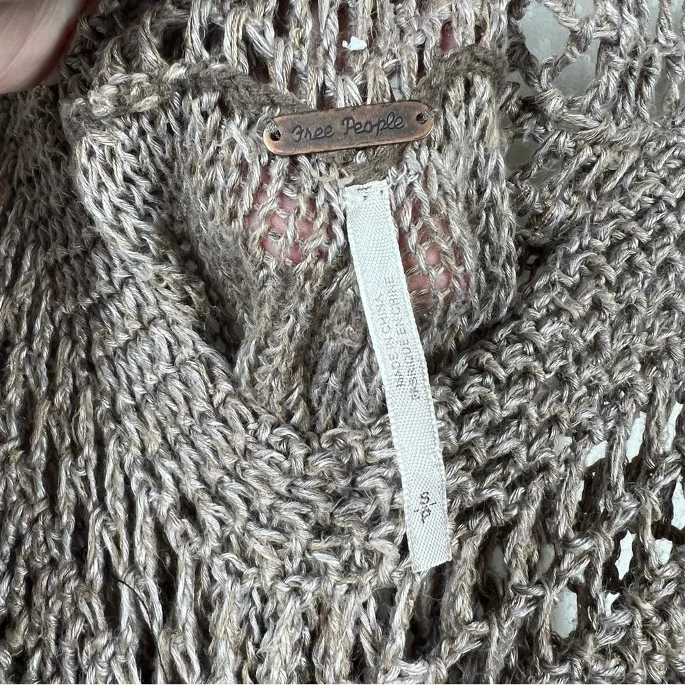 Free‎ People Brown Crochet Rhiannon Linen Open Knit Poncho Top - Image 2