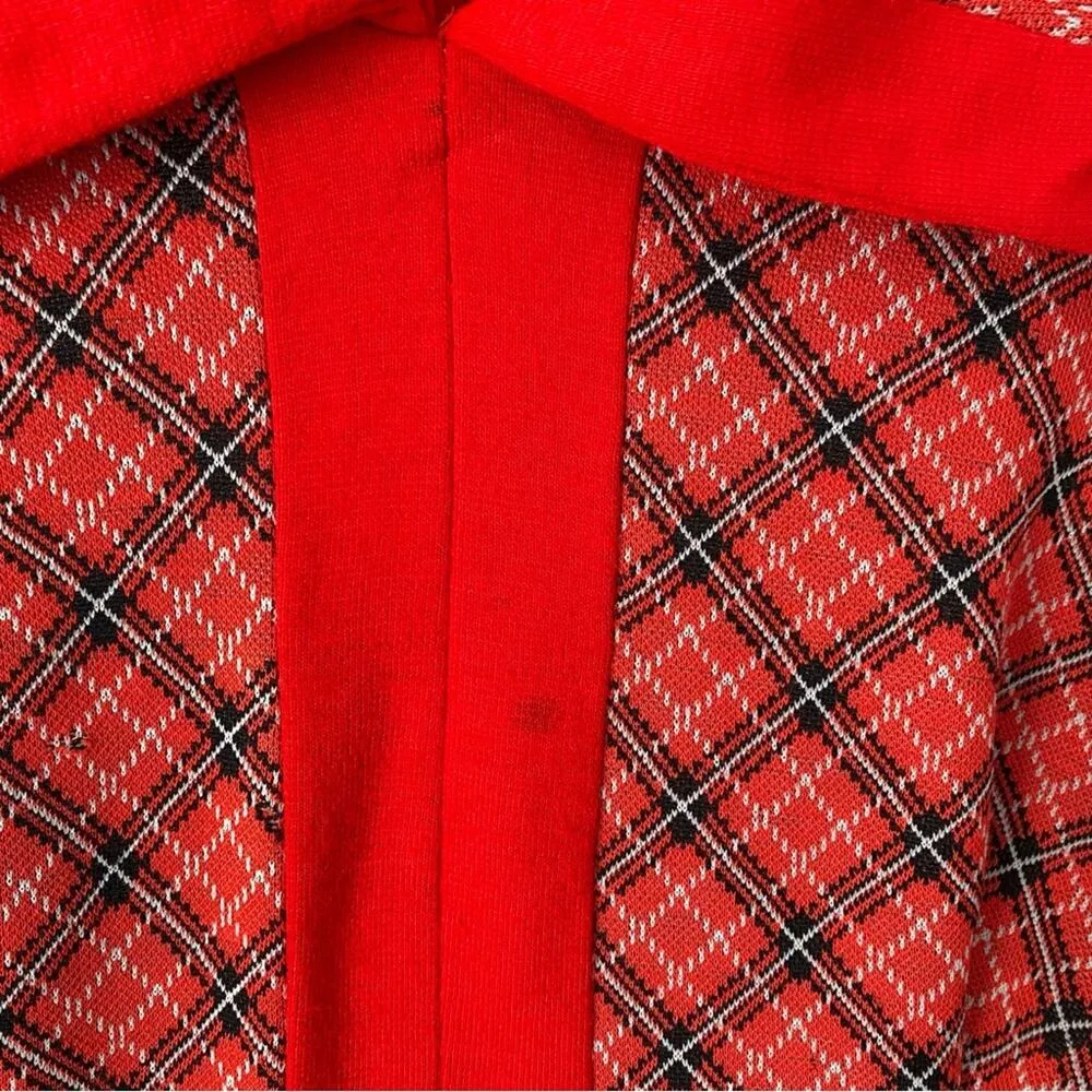 Vintage 1970s Red Plaid Butterfly Collar Dress Made USA Union Label Union Large - Image 4