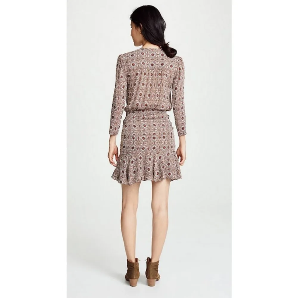 đź’•VERONICA BEARDđź’• Alamo Printed Ruched 100% Silk Dress ~ Rust/Ivory 10 NWOT - Image 5