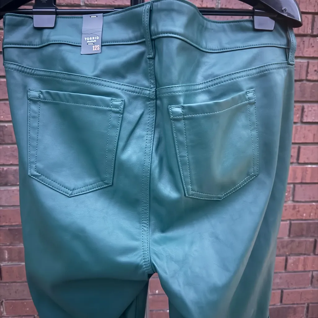 Torrid Green Faux Leather Pants High Rise Skinny Plus Size 12 Short Botanical - Image 8