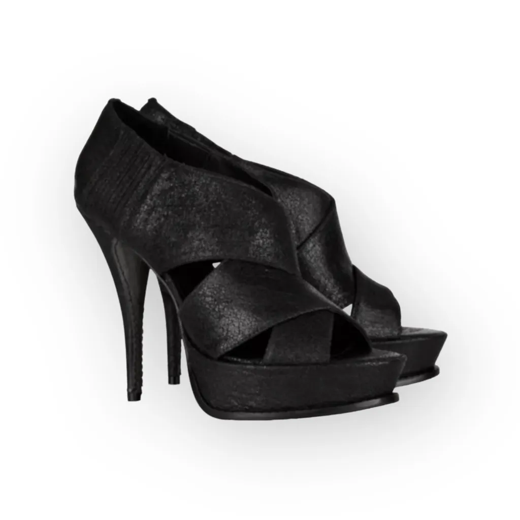 Elizabeth and James 𒀭 Milla Platform Stiletto Heel Sandal 𒀭 Black Sheen 𒀭7.5M - Image 2