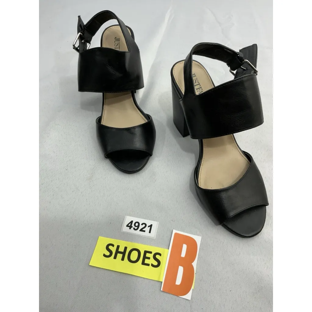 Womans Just Fab Kerston Sandals 8 Black Open Toe Strappy Buckle Close Block Heel - Image 2