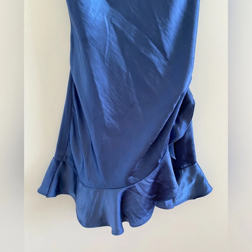 Princess Polly Navy Janson Playsuit Satin Ruffle Romper Size 6 **FLAWS** - Image 7