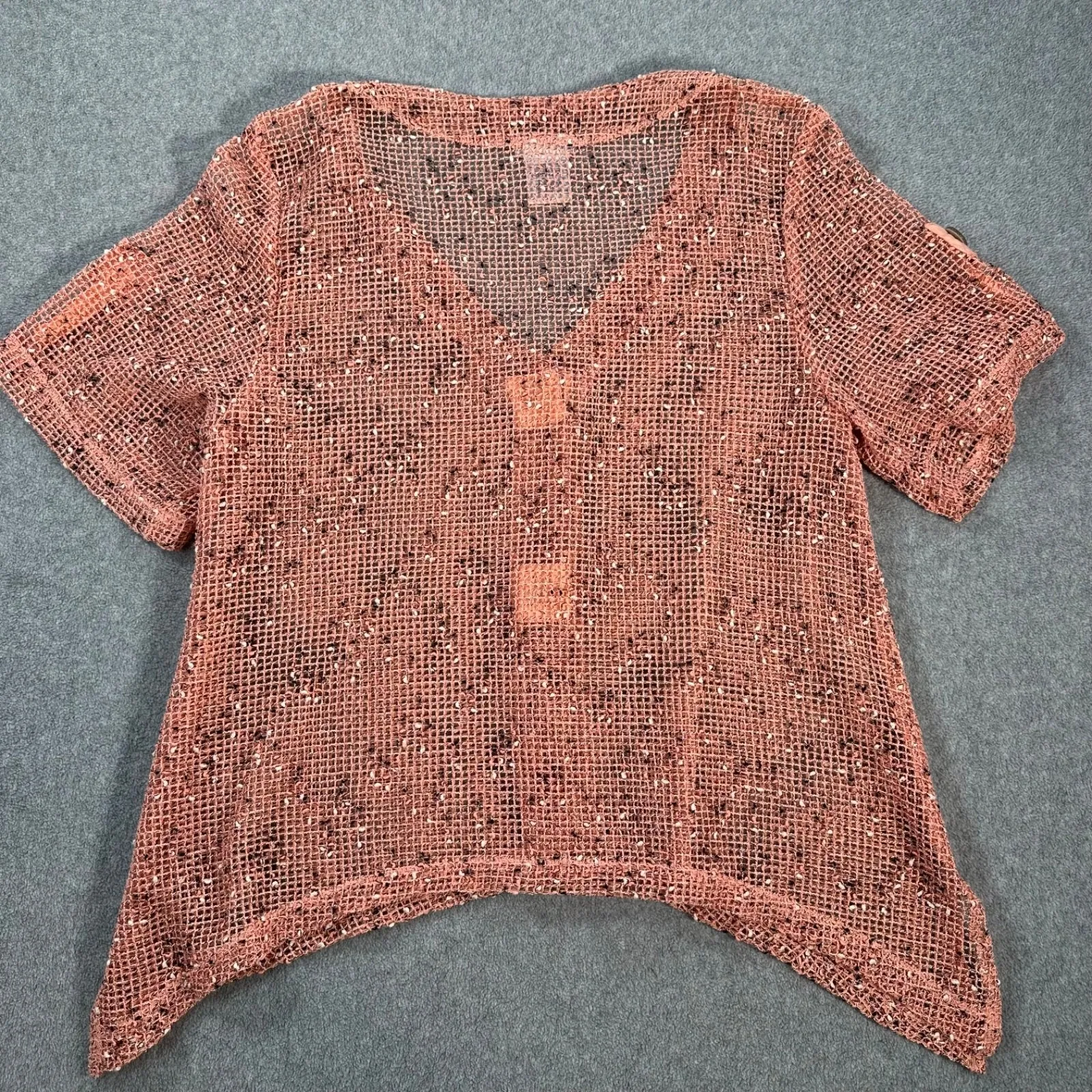 Blair Open Knit Crochet Cardigan Short Sleeve Women's Medium Vintage Peach Pink - Image 9