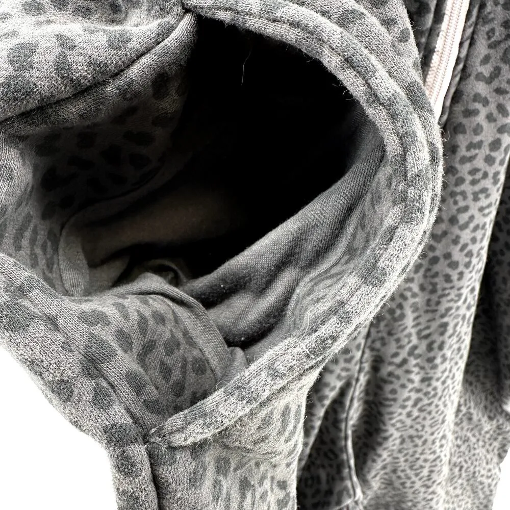 Fabletics Forever Fleece Hooded Onesie Zip Up Pockets Pewter Leopard Orchid 1X - Image 3