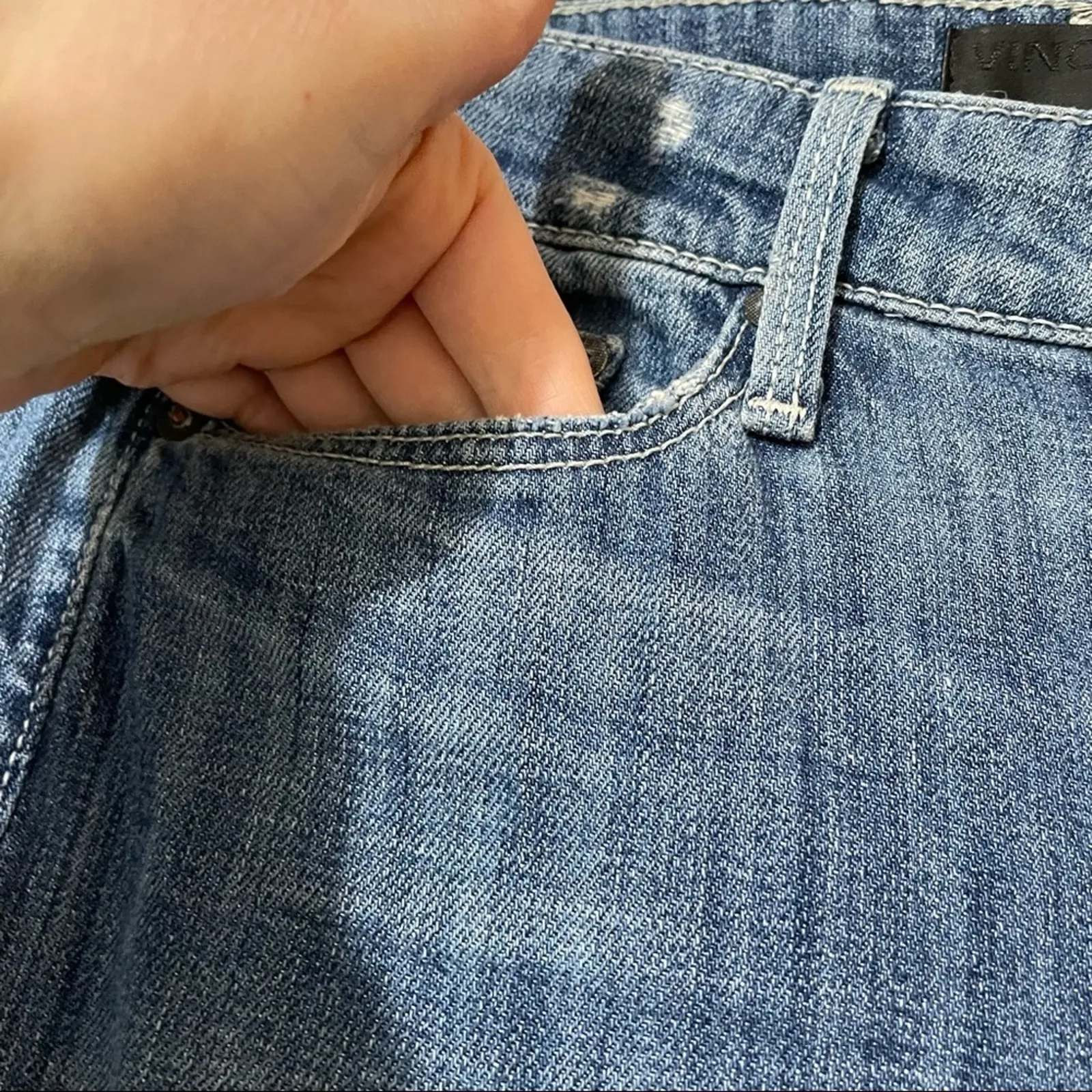 Vince Medium Wash Distressed Mid Rise Skinny Jeans Womens 26 Blue Denim Zip - Image 10