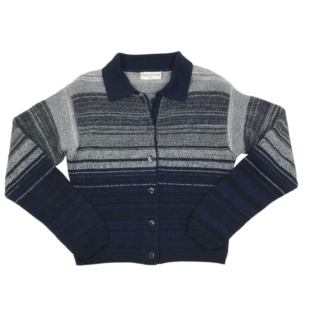 DIAPOSITIVE PARIS Lana Wool Cardigan Women S Retro 20's Boho Y2K Made In Italy Blue - Image 5