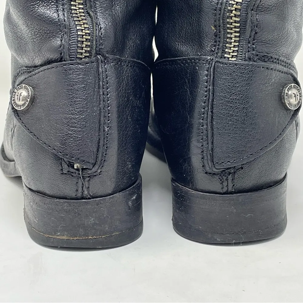 Frye Melissa Back Zip Riding Boot size 7 Black Leather Tab snap - Image 6
