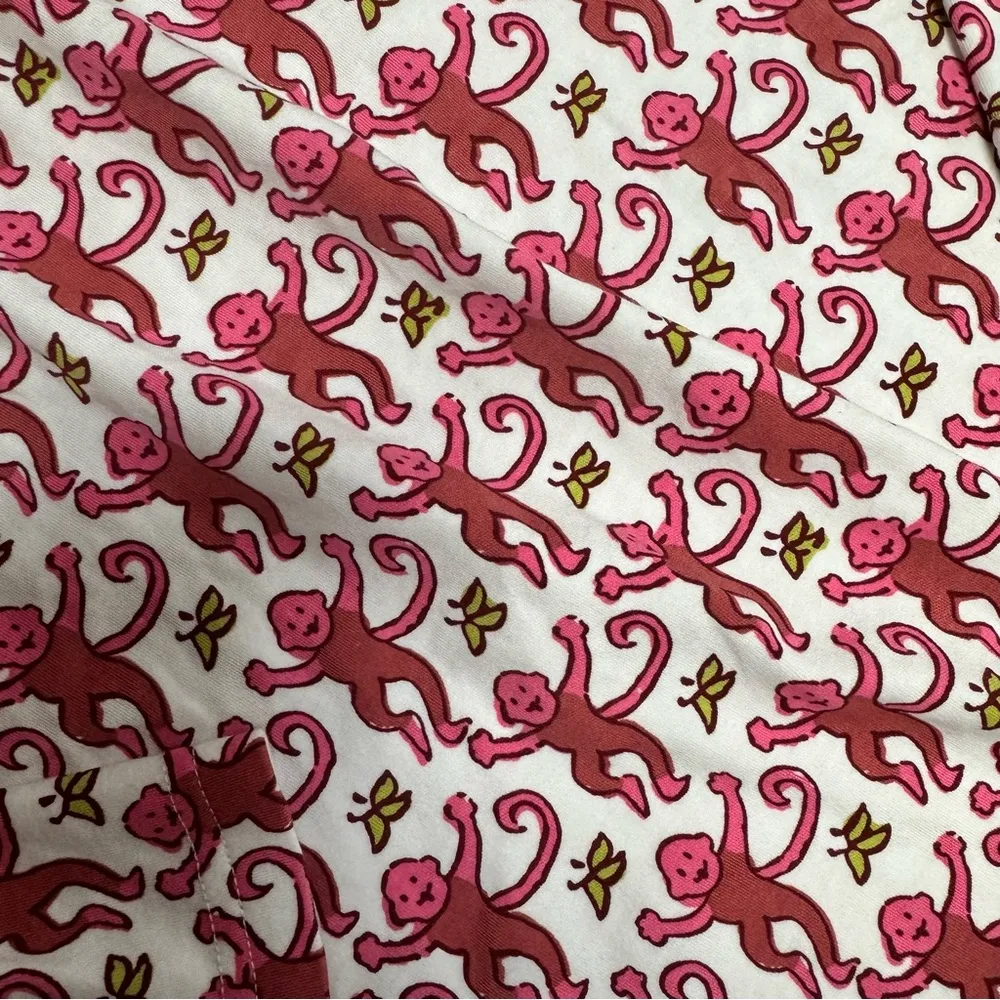 Roller Rabbit Original Monkey Print Pajamas Long PJ Set Pink Medium M $138 - Image 7