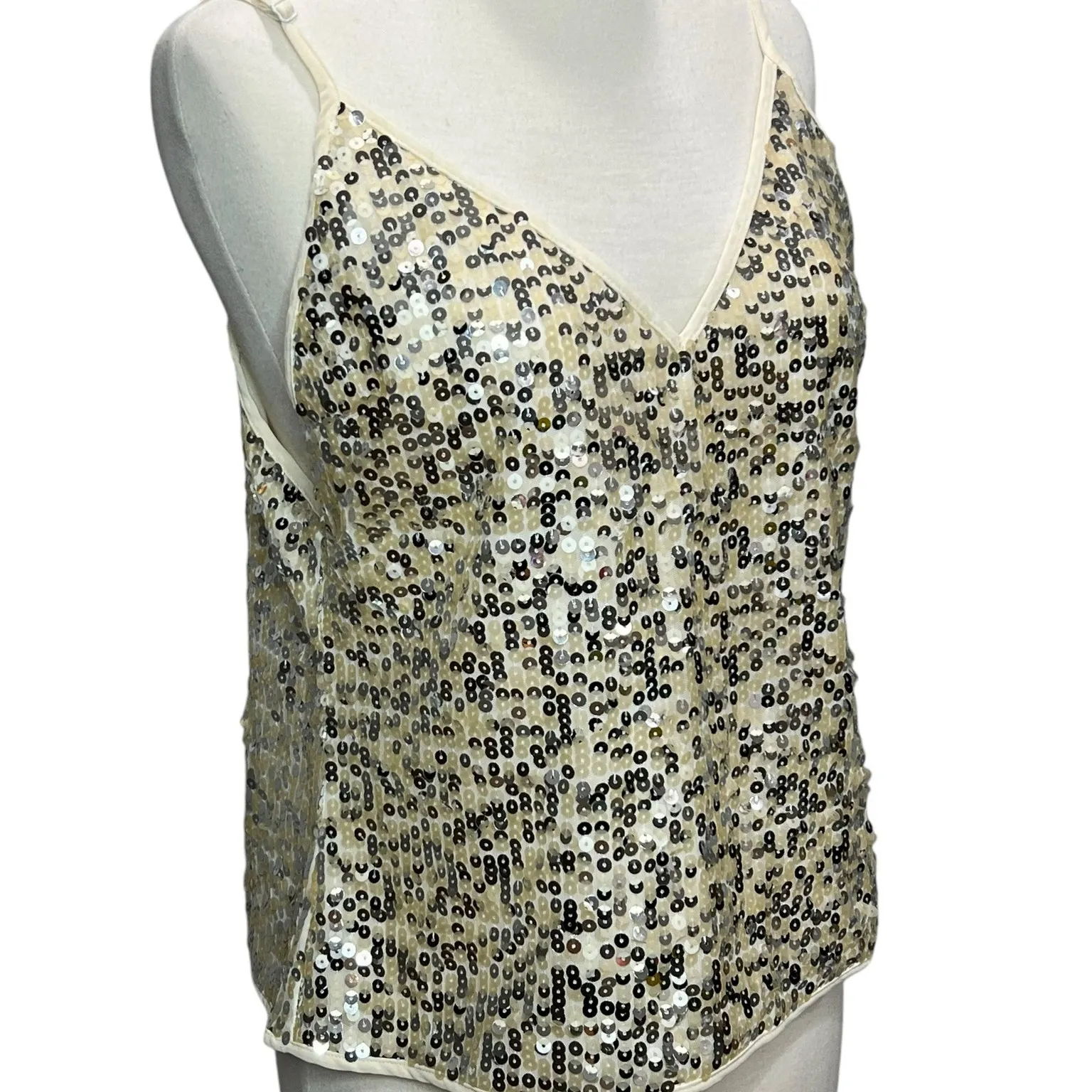 Goldie Twilight Camisole Top Womens M Silver Cream Sequin Sparkles Shimmer Glam - Image 3
