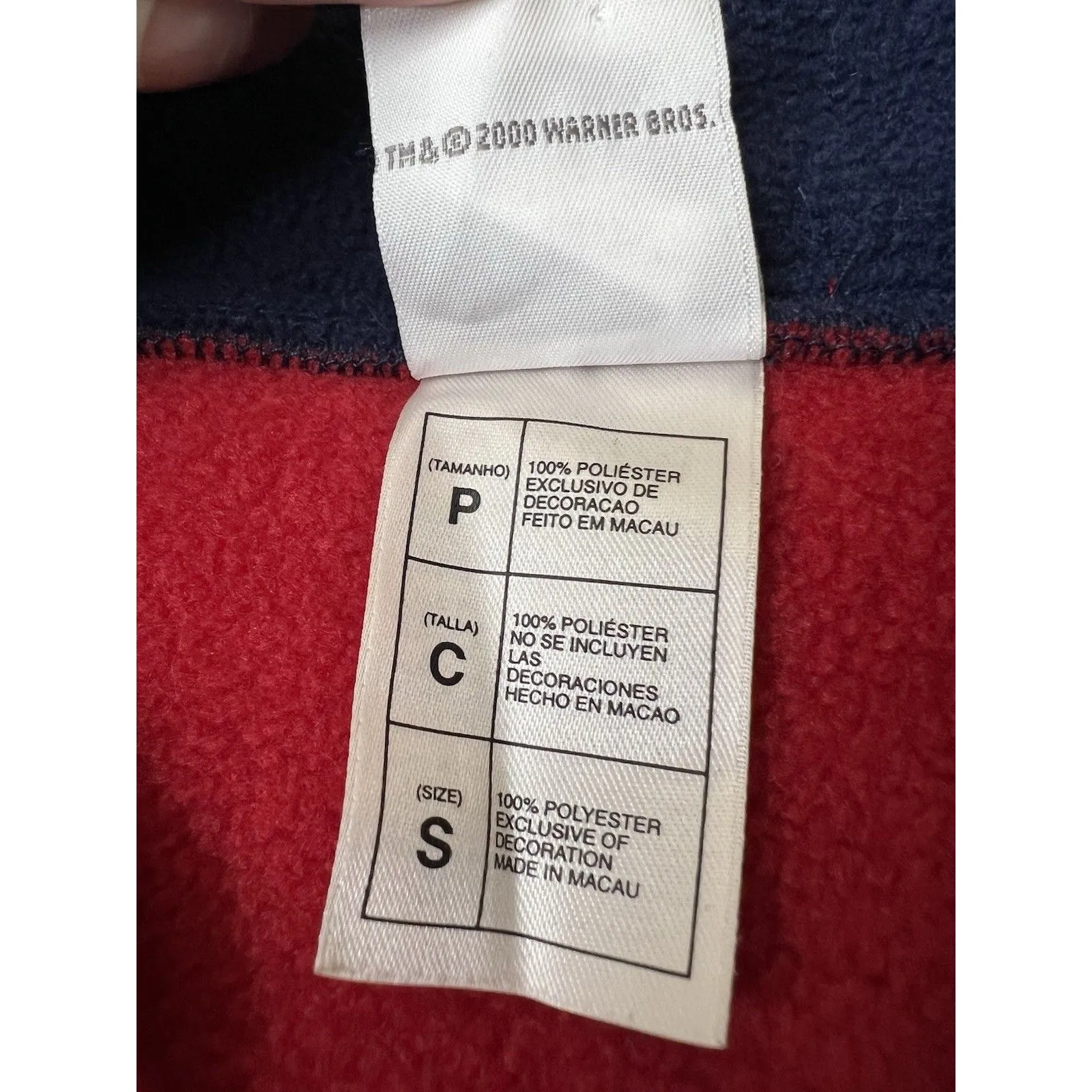 VTG Warner Bros Fleece Jacket Womens Small Red Quarter Zip Looney Tunes Tweety - Image 5