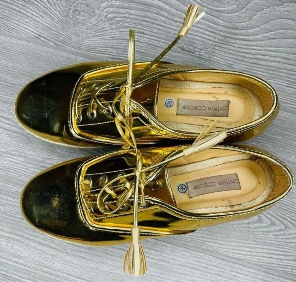 Vintage Cinthya cobos gold mirrored reflective platform shoes sneakers 36 / 5.5 - Image 6