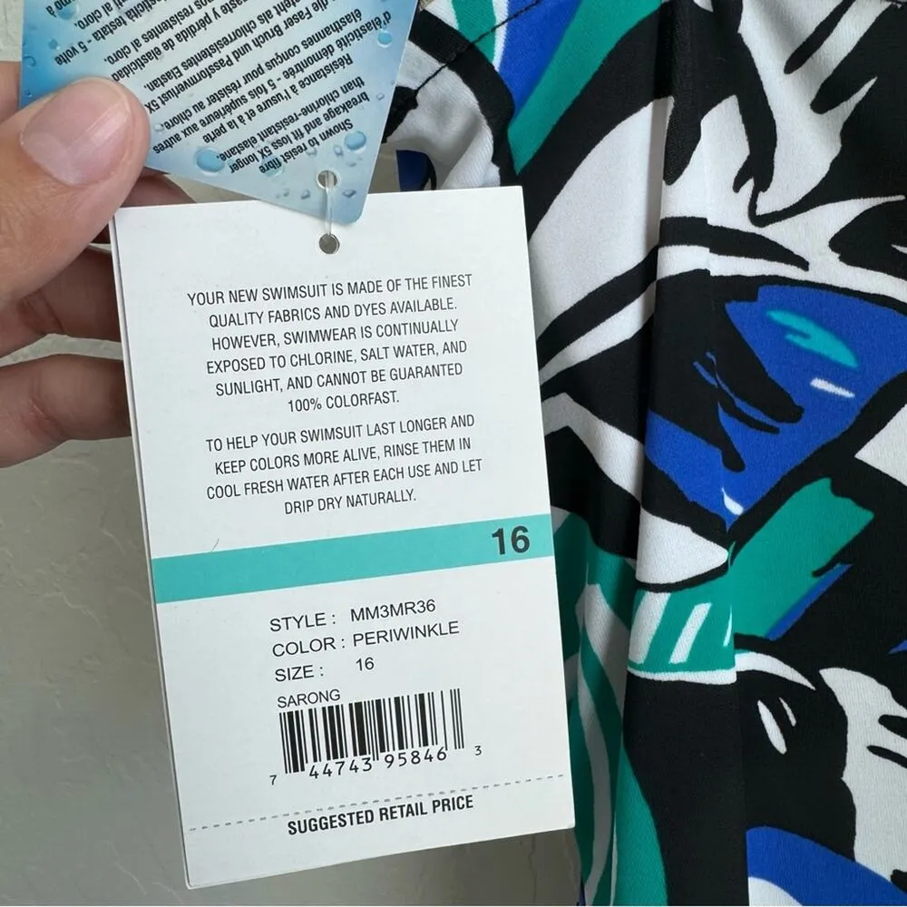 Maxine Of Hollywood Swim One Piece Blue Green Black White Tropical Leah NWT - Image 8