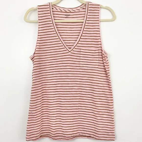 New  Striped V-Neck Pocket Tank Top Whisper Cotton Pink Rust - Image 6