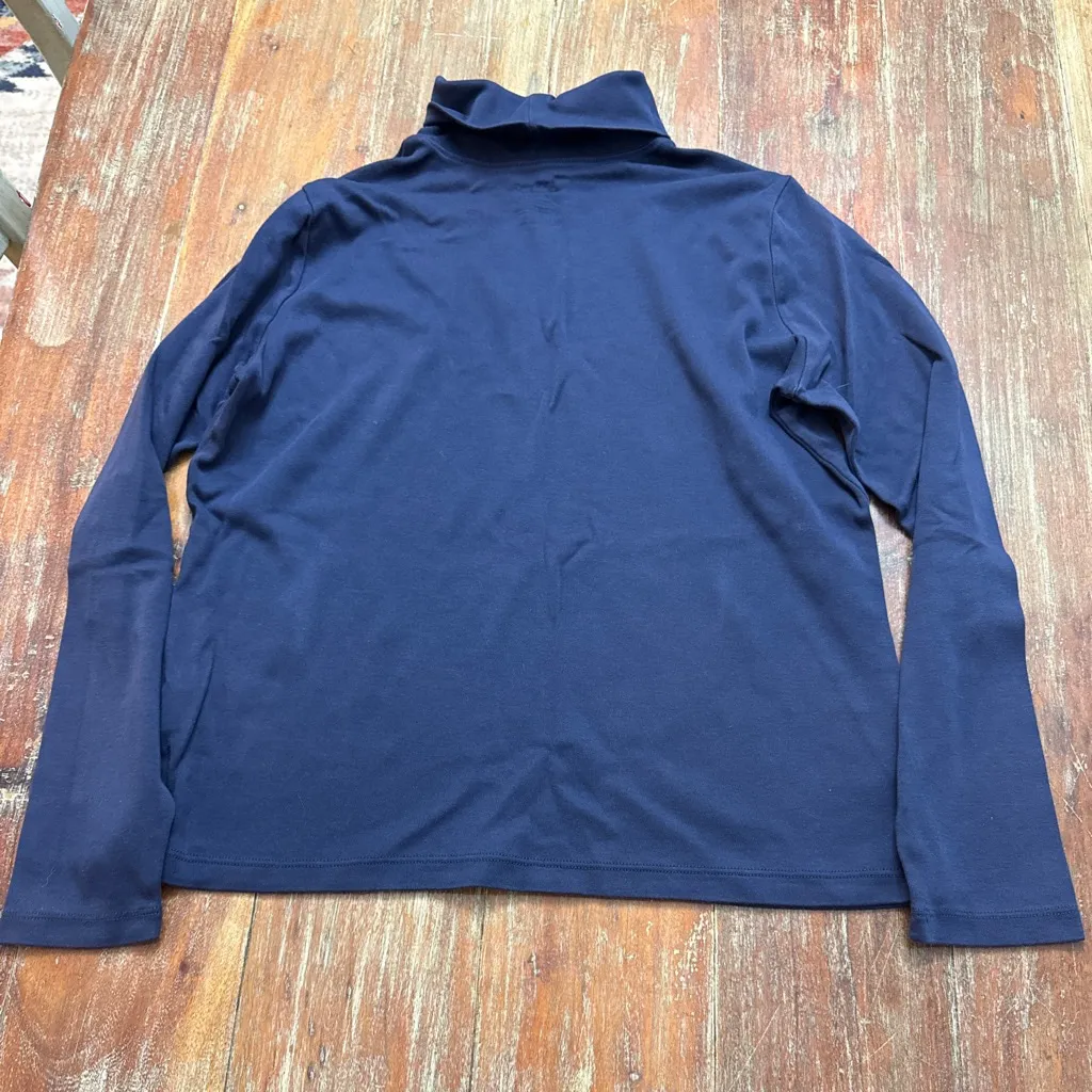 L.L.Bean Navy Long Sleeve Turtleneck Tee Medium Women’s Basic Soft - Image 9