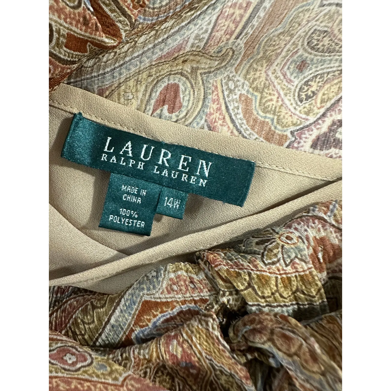 Lauren Ralph Lauren Blouse Brown Sheer Floral Silk Ruffle Paisley Print - Image 4