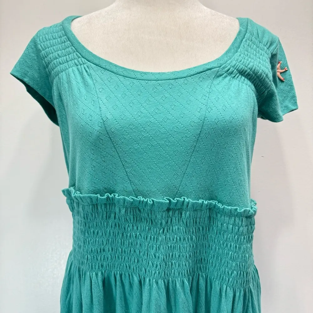 Blutsgeschwister Teal Textured Jersey Knit Ruched Waist & Shoulders Midi Dress - Image 10