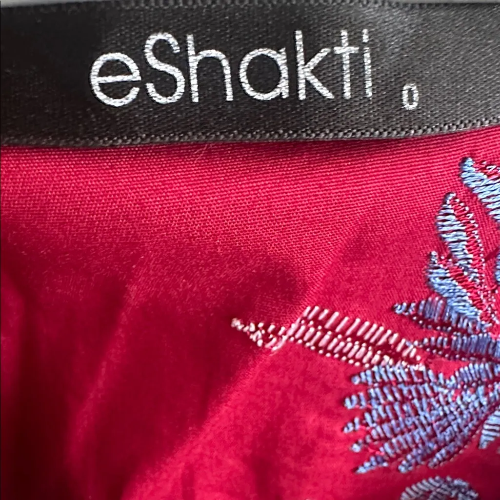 eShakti Red Floral‎ Embroidered Fit & Flare Cotton Spandex  Midi Dress - Image 2