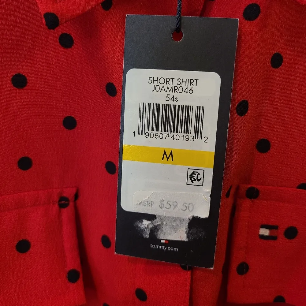 Tommy Hilfiger Red with Black Polka-dot Collared Shirt - Image 4