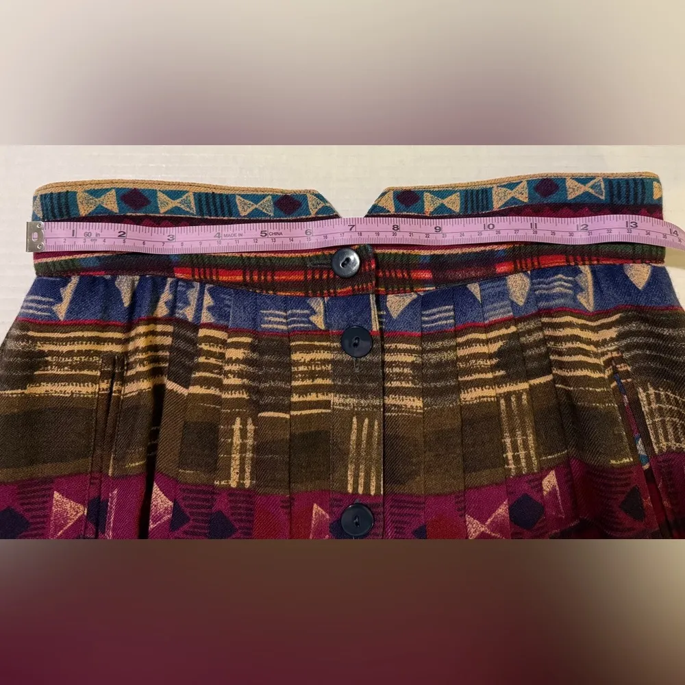 Escada by Margaretha Ley Vintage Berry Pleated Wool Aztec Tribal Full Skirt Size 38 - Image 6