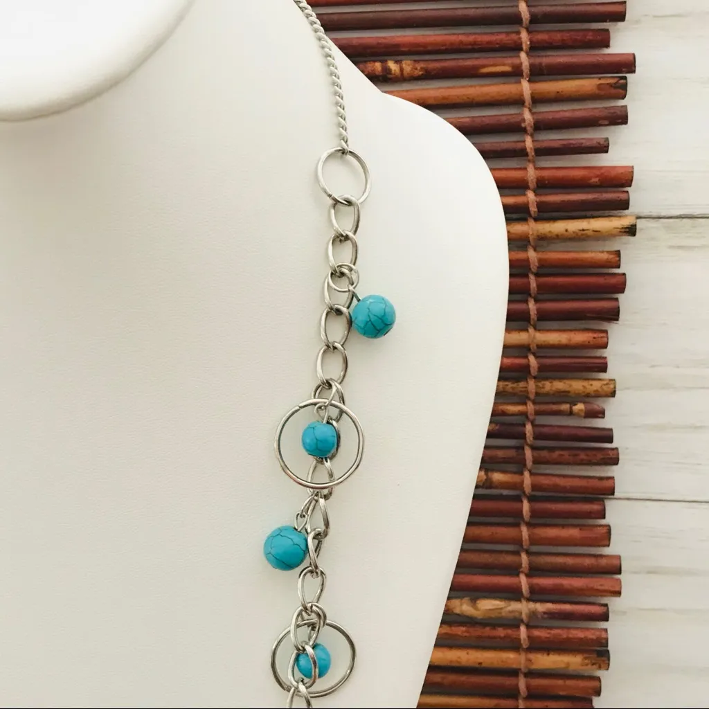 Faux Turquoise & Silver Tone Necklace & Bracelets Blue - Image 4