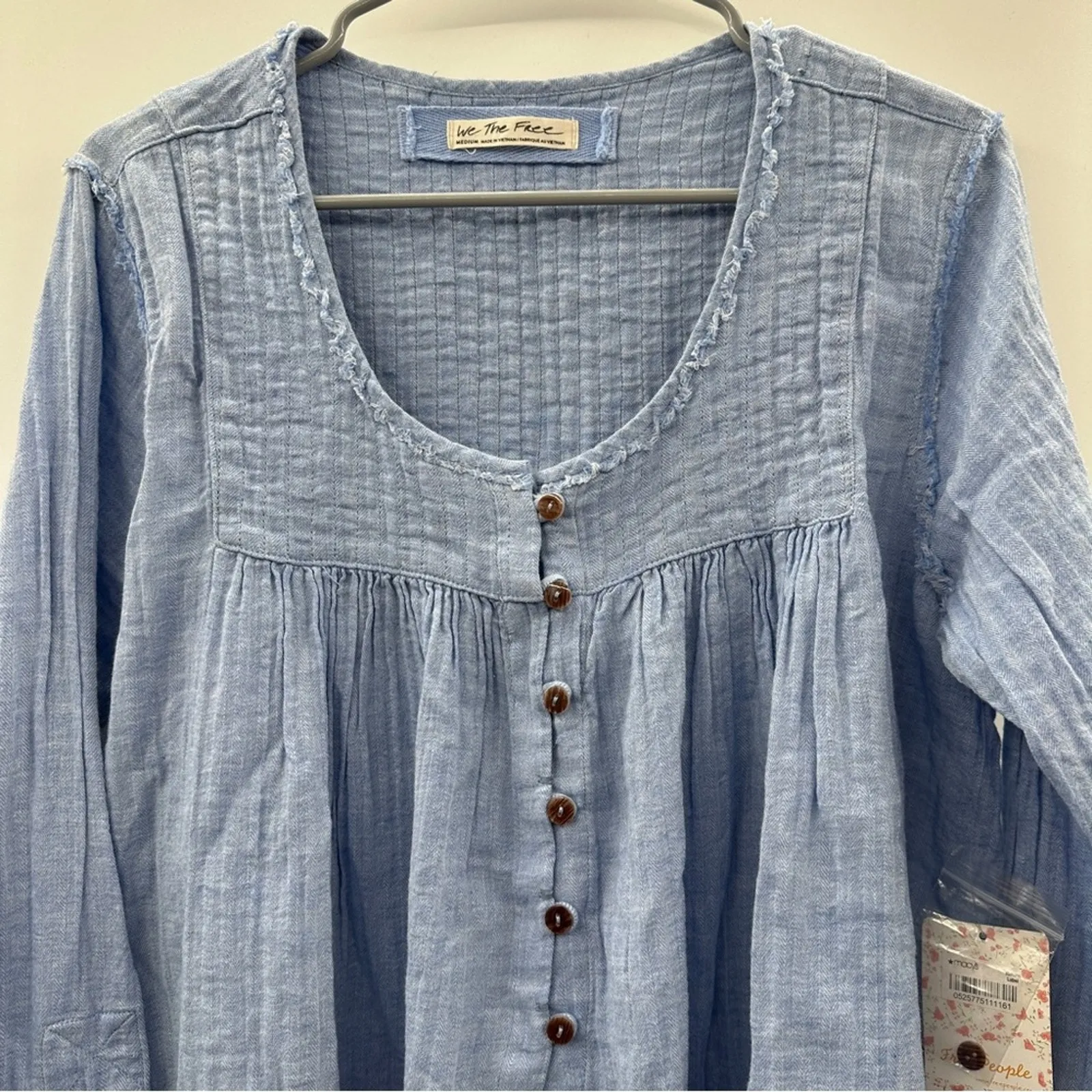 We‎ the Free People Sand Dune Long Sleeve Henley Top in Blue Size M NEW - Image 3