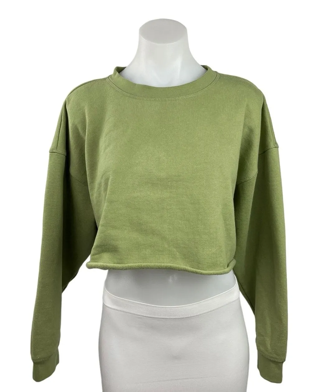 WeWoreWhat Green Round Neck Long Sleeves Pullover Cropped Top Sweatshirt Size S - Image 1
