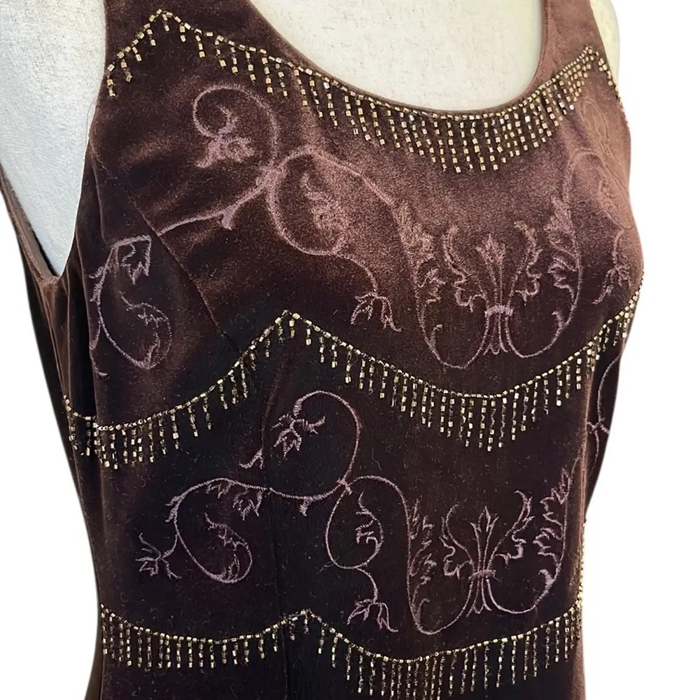 Adrianna Papell Occasions Brown Velvet Dress with Cardigan Embroidered Beaded - Image 6