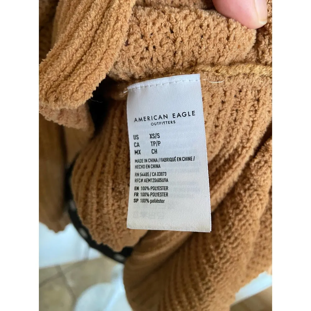 American Eagle  Womens Sweater Sz XS S Slouchy V-Neck Chenille Tan Longer Length - Image 8