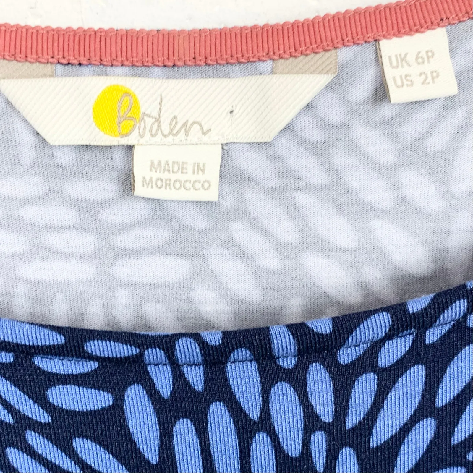 Boden Womens Abigail Jersey Dress Blue Print Long Sleeve Pockets Size 2 Petite - Image 3