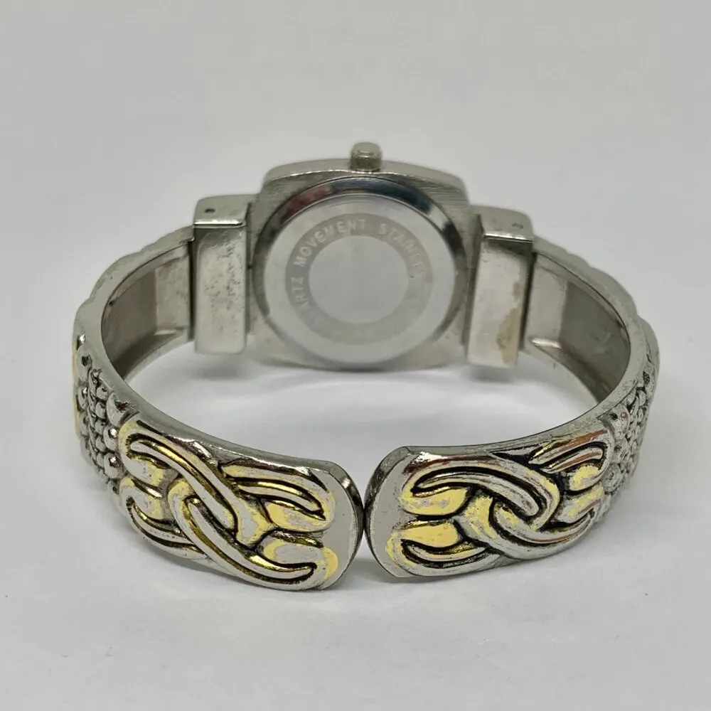 Geneva women’s silver gold tone quartz analog watch 25mm case cuff bracelet - Image 4