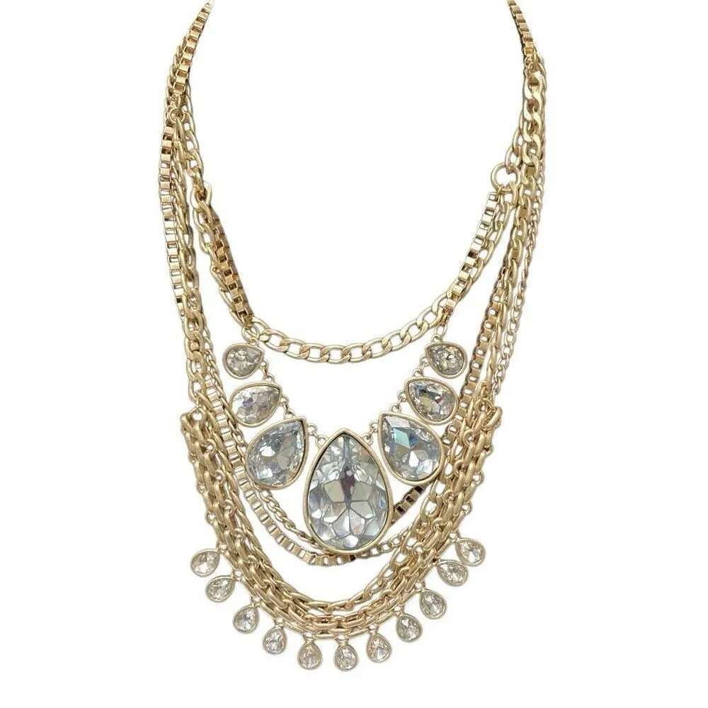 Kenneth Cole NY Crackle Glass Runway Necklace multichain draped chunky Mob Wife Gold - Image 3