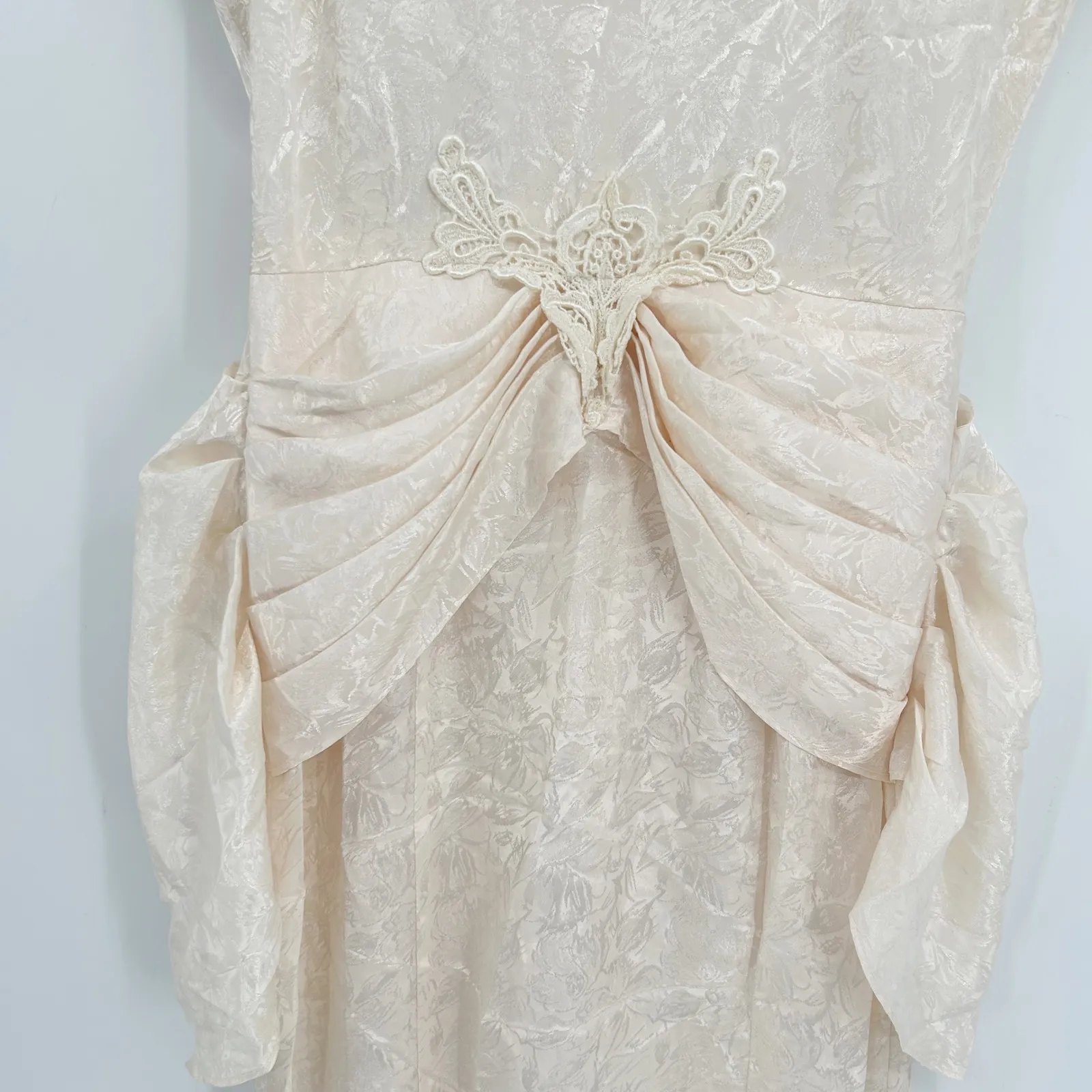Janelle Womens Romantic Cottage Vintage 80s Ivory Jacquard Formal Dress Size 5/6 - Image 4