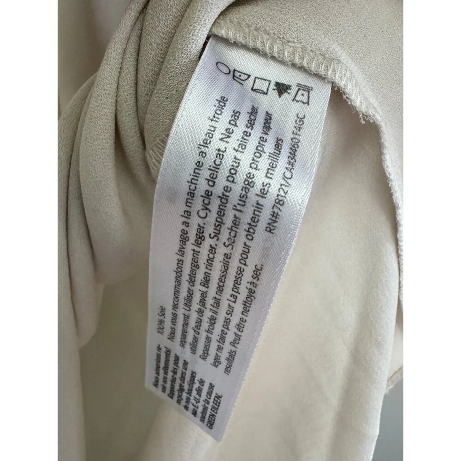 Eileen Fisher 100% Silk Blouse size L Asymmetrical Side Drape Silk Minimalist - Image 3