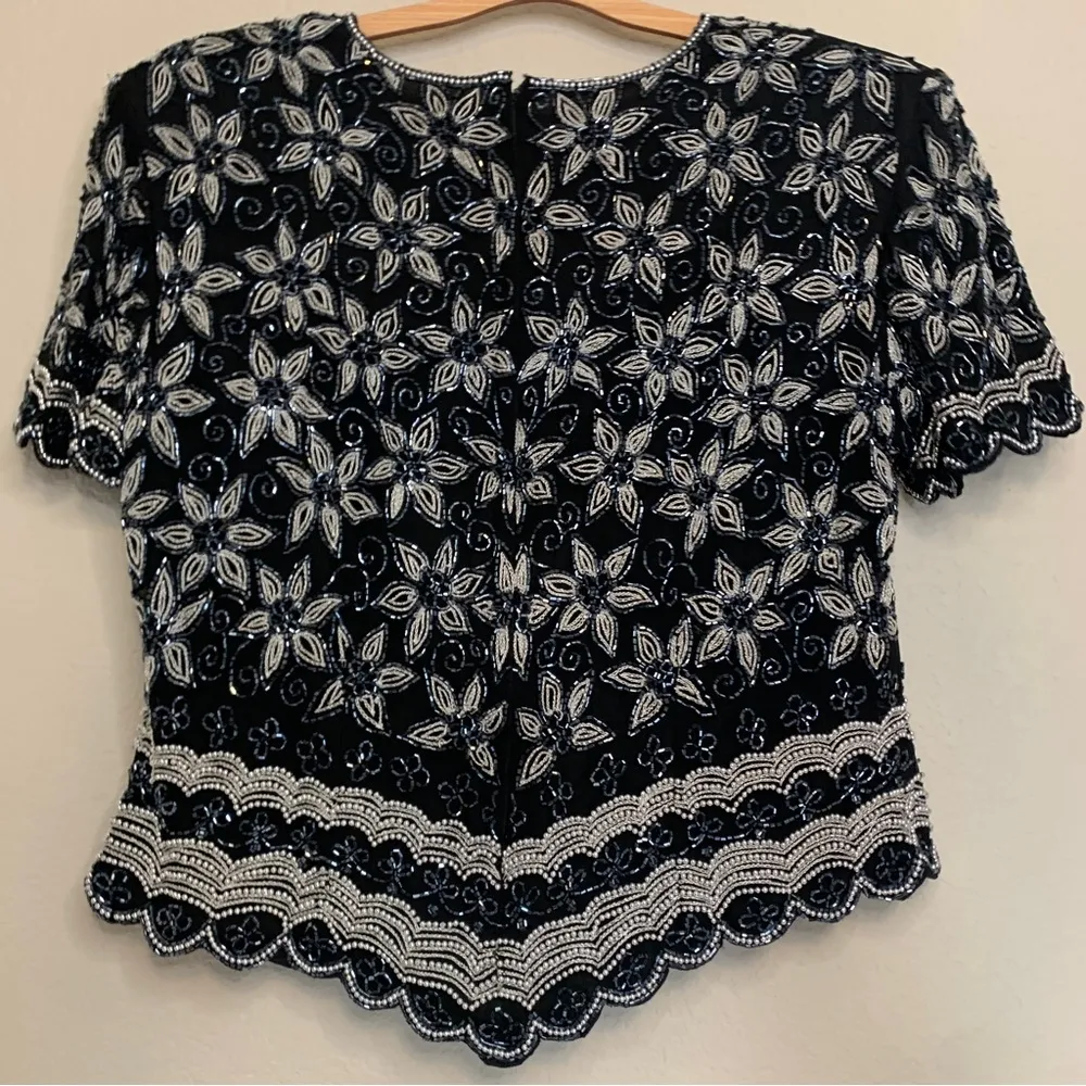 Vintage Papell Boutique Floral Beaded Evening Top Size L - Image 2