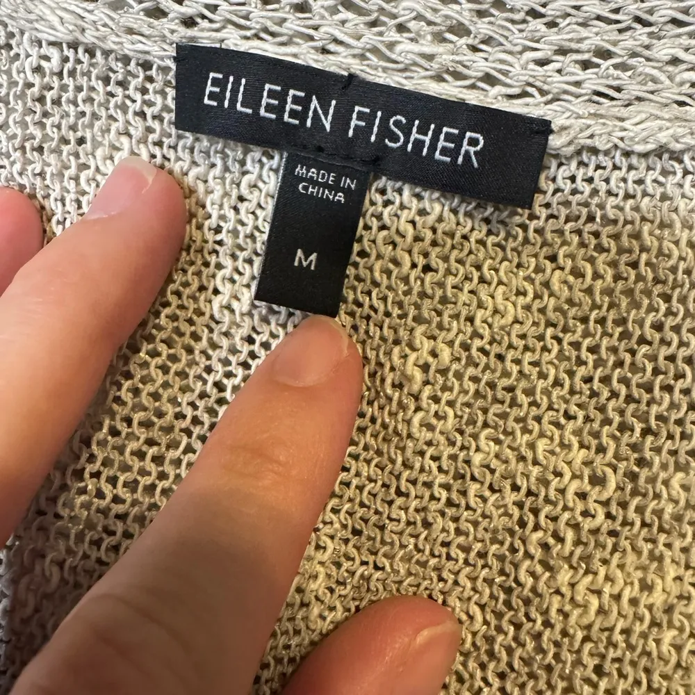 Eileen Fisher Linen Blend Slub Knit Shawl Collar Open Cardigan Sweater Oatmeal M - Image 4