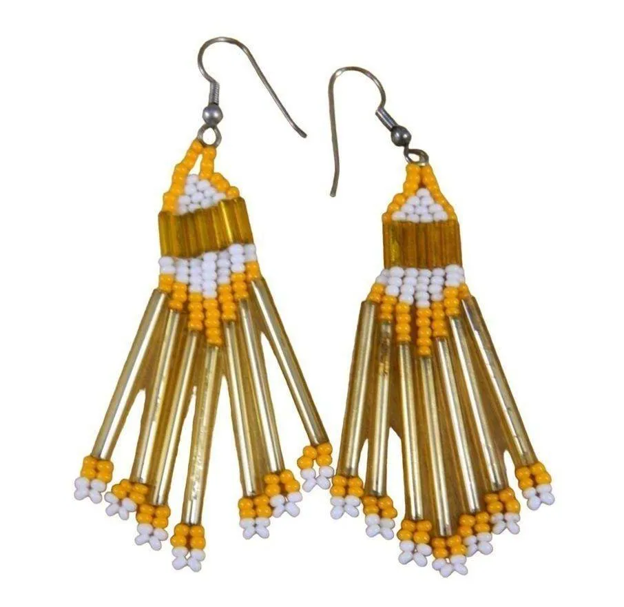 Vintage Beaded Hook Earrings, Orange and White Bead Hook Earrings - Image 2