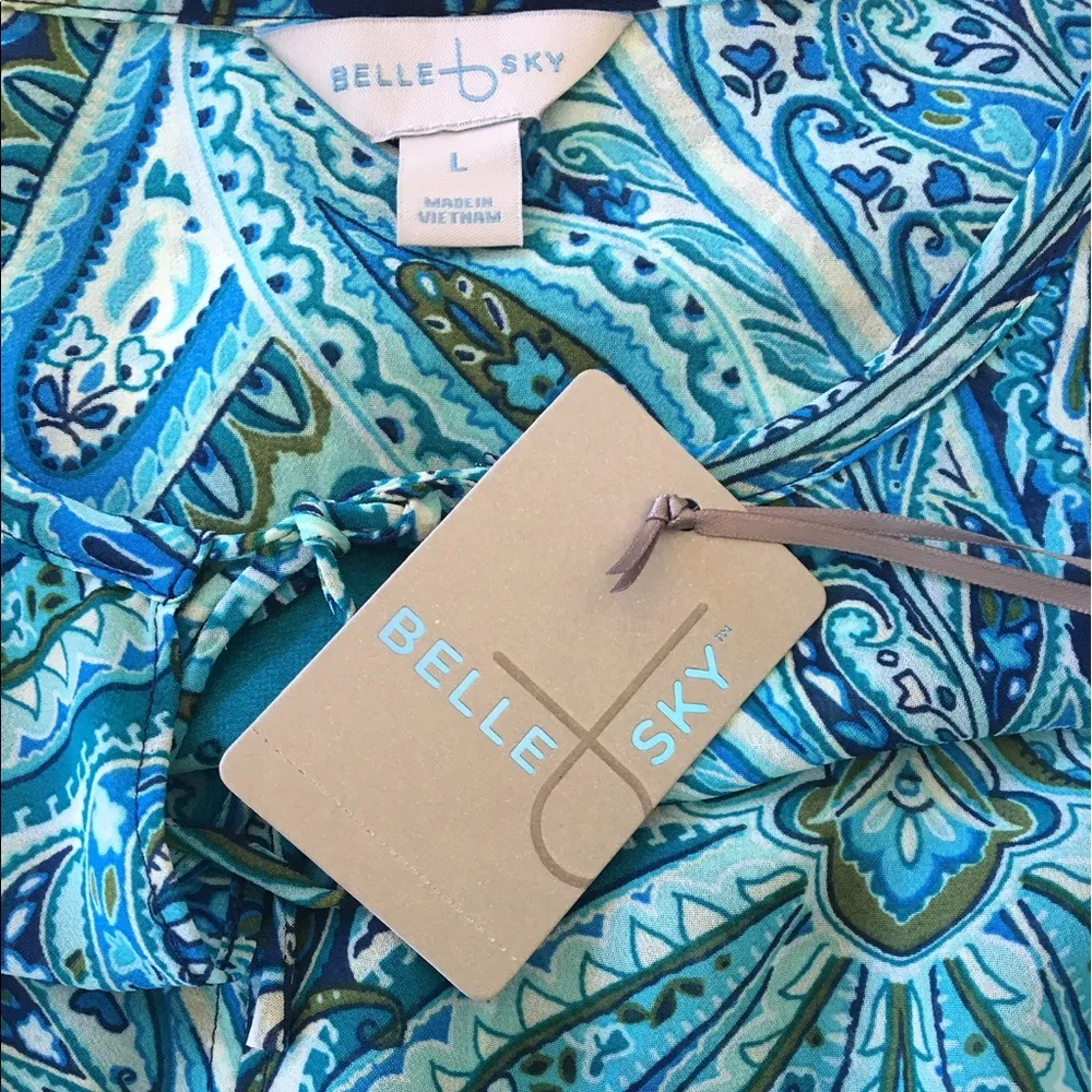 Belle Sky Blue Green Paisley Ruffled Top Blouse NWT - Image 4