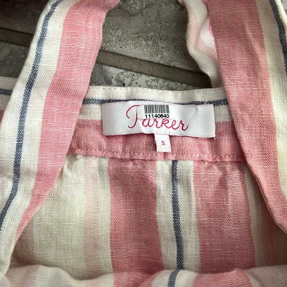 Parker 100% Linen Striped Scotlyn Off-the-Shoulder Top, Pink/White Size S Retail - Image 10