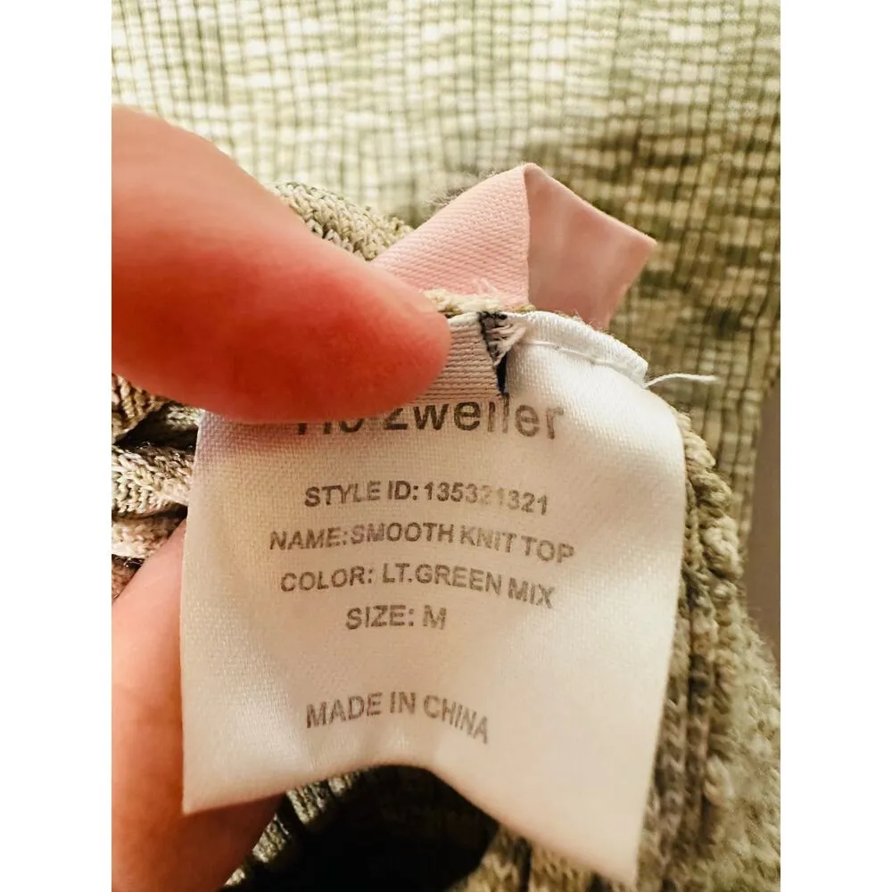 HOWZWEILER Green Knit Collared Neckline Pull On Smooth Knit Top size Medium - Image 9