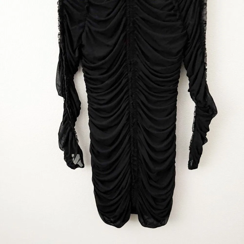 NBD x REVOLVE | Las Olas Long Sleeve Mini Dress Ruched Sheer Black Stretch | XL - Image 5
