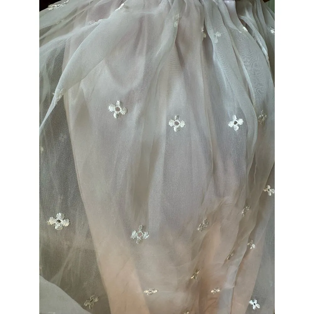 American vintage pink & white sheer eyelet bridesmaid prom maxi dress size Small - Image 8