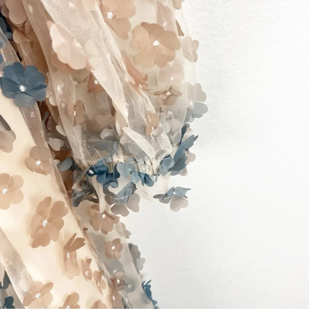 STORIA Fallin For Floral Appliqué Ombré Sheer Sleeves Babydoll Mini Dress Medium - Image 10