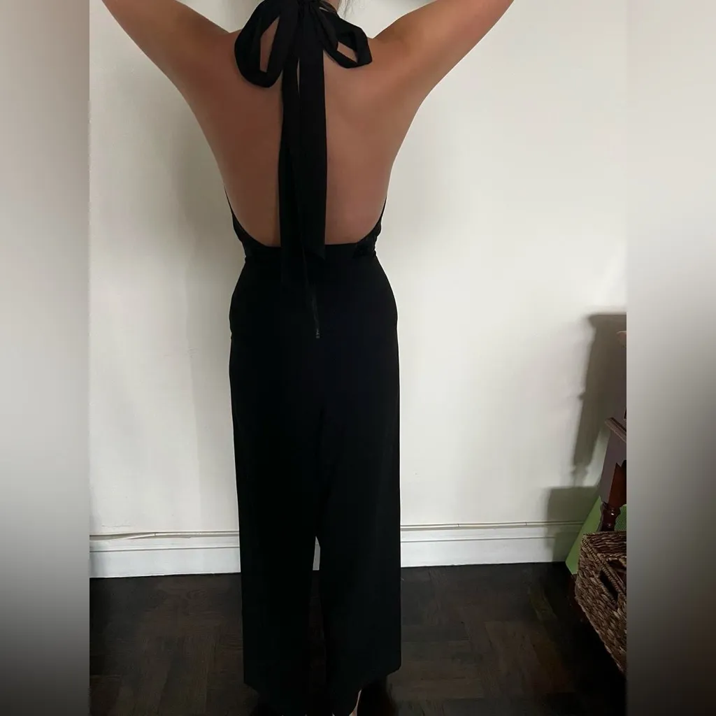 Alice + Olivia Black Wide-Leg Halter Jumpsuit | Sparkle Drape Neck | Size 0 - Image 2