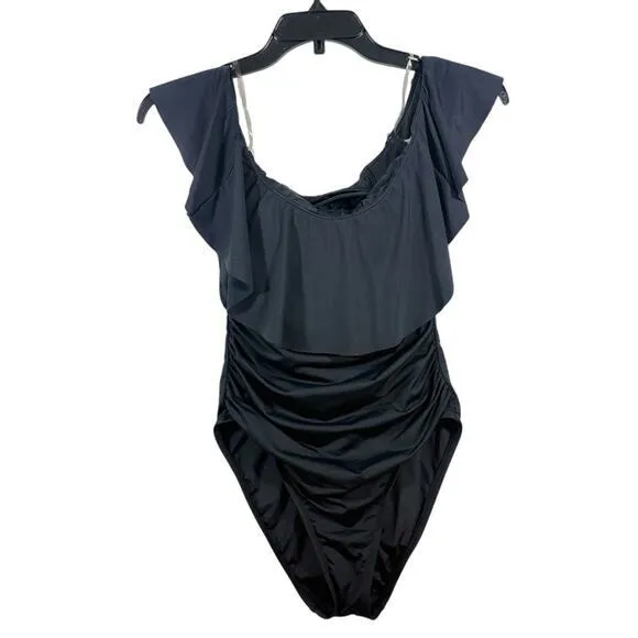 La Blanca $130 NWT Black Island Goddess Off Shoulder Ruffle One Piece S 4‎ - Image 3